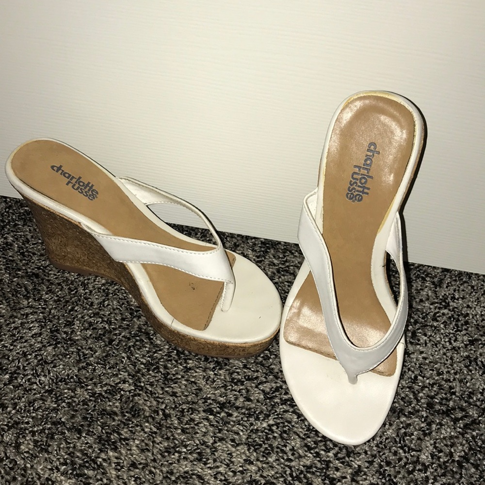 White flip flop wedges